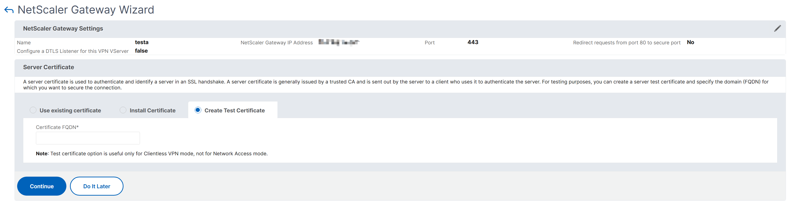 配置 Gateway IP Address